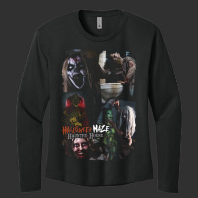 Adult Women's Cotton Relaxed Long Sleeve Shirt - A Collage of Horror Thumbnail